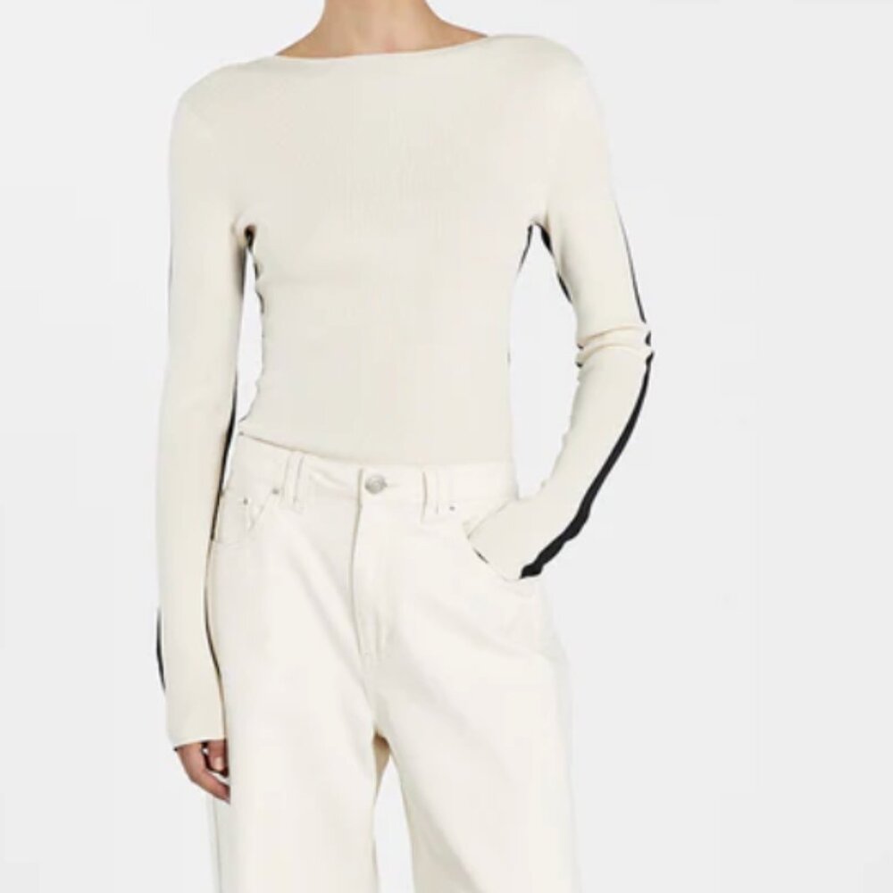 Dissh Beau Two Tone Long Sleeve Knit Top in Lemon and Black Size Large